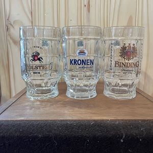 Lot of 3 heavy Barvarian beer mugs. Where Moritz icy square retailer promo items